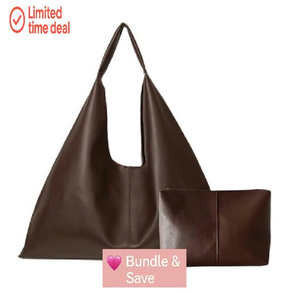 Oversized Vegan Leather Tote Bag for Women Work Travel Hobo Purse - Picture 2 of 8